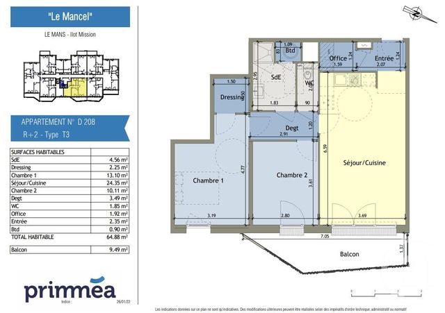 Appartement F3 à vendre - 3 pièces - 64,88 m2 - Le Mans - 72 - PAYS-DE-LOIRE